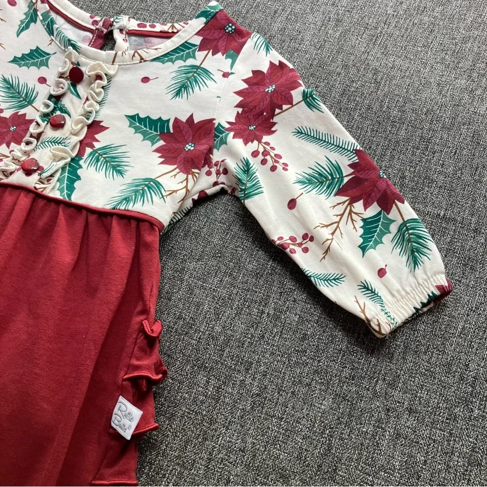 RuffleButts Merry And Bright Long Sleeve Christmas Romper